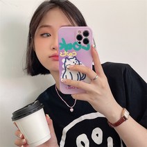 낙서 라인 고양이 영어 간단한 휴대 전화 케이스 측면보호 케이스 아이폰 브랜드에 적합합니다