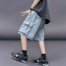 ZXG04 카고 워싱 진 밴딩 청 반바지