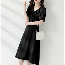 Momolatti 루즈핏 베이비 칼라 쉬폰 벨트 반팔 원피스