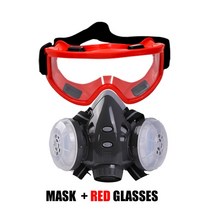 방진 풀 페이스 마스크 호흡기 장착 듀얼 4 겹 필터 목수 연마용 안전 고글 일일 안개 보호, [07] Red Goggles