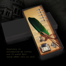 고급 공작 깃털 펜 켈라그라피 딥펜 볼펜 세트 필기 필기구 선물, 레드