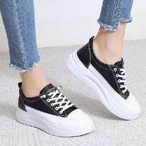 아크라 라운드 여자 키높이 통굽 로우탑 가죽 스니커즈 운동화 캐주얼