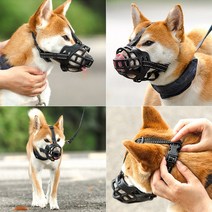 핑글스 애견입마개 중형견 대형견 부드러운 실리콘입마개 강아지 입질 훈련 튼튼한입마개 나일론 이마 삼각스트랩 입마개, 반사옐로우 4호