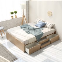 비엔 무헤드 4서랍 멀티 수납 침대 LPM 프레임 SS/Q 2colors (매트리스선택), Q볼라텍스매트, 오크