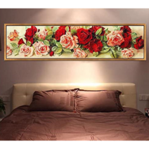 화려하게 만발한 장미꽃 그림 대형 보석십자수 DIY 비즈 큐빅 공예, 120x40cm