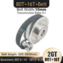 타이밍 풀리 벨트 폭 10mm 보어 3.17-14mm 텐셔닝 휠 싱크로너스 3D 프린터용 GT2 80T 16T 2GT 2M 풀리 톱니, 183.80TB12mm - 16T B4-Belt 200
