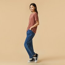 [JAJU/자주] 여 프렌치 리넨 반팔 티셔츠_핑크