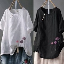 새로본 린넨-빅사이즈 398자수꽃린넨티 블라우스 여성여자 미시