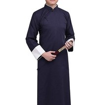 남성용 면 리넨 쿵푸 수트 중국 무술 유니폼 명상 수트 롤업 소매 개구리 버튼 셔츠 바지 의상 로브 네이비 XX-Large
