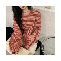 와이케이하우스 디자인 센스 틈새 스트라이프 느슨한 풀오버 스웨터 여성 조수 2021 봄 새로운 긴 소매 셔츠 탑_68204