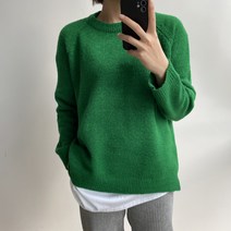 뜨개진 여성용 루즈핏 옆트임 언발 나그랑 크리시 라운드 니트