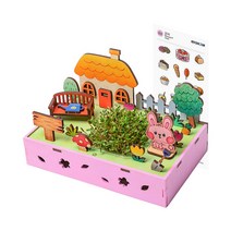 새싹 키우기 세트 2종 알팔파 씨앗 싹 틔우기 식목일 미니어처 MDF 키트, 집＋스티커증정