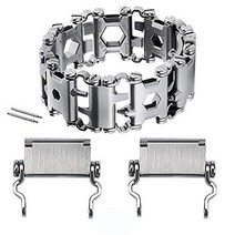 ONELANKS 남성용 스테인리스 공구 팔찌 Leatherman Tread 및 시계 밴드 29 in 1 서바이벌 하이킹 캠핑 여행 친화적인 멀티툴 웨어러블 팔찌 (실버), Black Connector