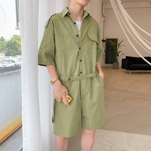 커버롤 멜빵바지 코디 오버롤 숏슬리브 남자점프수트 스트레이트 남성 점프수트 정비공 커플룩 테크웨어