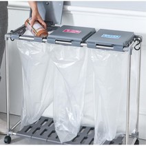 까페인테리어 분리수거 바퀴달린 뚜껑 걸이대 까페휴지통 쓰레기분리수거함 깔끔한, 1개, 3단