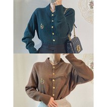 모모 월계수 와펜 자수패치 라운드넥 카디건 2colors
