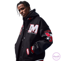 야구 잠바 남녀공용 53 알파벳 M 레터링 부클자수 오버핏 PU 배색 베이스볼 항공 점퍼 빅사이즈