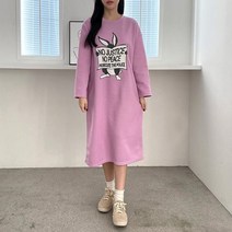 퍼니걸스 5901 라운드 토끼 나염 프린팅 기모 롱 원피스 여성의류