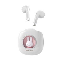 Miffy 블루투스 무선 이어 버드 헤드셋 TWS 블루투스 5.3 터치 컨트롤 긴 대기 이어 버드 하이파이 스테레오 헤드폰 라이트 포함, Pink