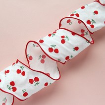 리본재료 리본핀만들기 리본원단 부자재와이어 체리 원단 리본, 1개
