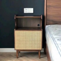 라탄 원목 케인 협탁 침대옆 서랍장 틈새 사이드 2color, 월넛