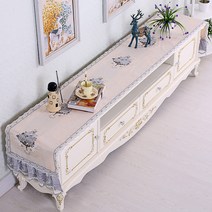 SKANDSALO 식탁보 레이스 패브릭아트 직사각형 거실 화장대 신발장 긴테이블 커버먼지방지 덮개천, T03-행복나무 그레이, C03-40*240CM(적합 장롱 175-200CM)