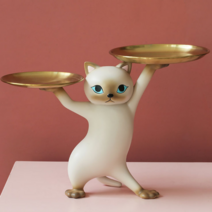 고양이 인테리어 소품 차키 트레이 보관함, 회색