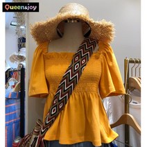 퀸앤조이 스모크 밴딩 반팔 블라우스***판매자 퀸앤조이***