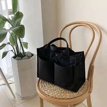 나이스나 캔버스 대용량 유모차 칸막기 토트백 기저귀가방, 블랙