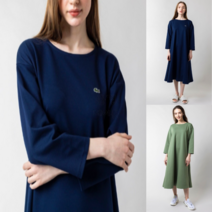 라코스테 쿨맥스 롱 플레어 원피스 밀라노 긴팔 가을 루즈핏 A라인 네이비 그린
