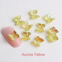 네일파츠 네일스톤오로라 스마트 컬러 나비 네일 아트 참 3D 수지 홀로그램 패션 매직 장식 카와이 부품, 04 50pcs aurora yellow