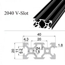 1PC 검정 2040 V슬롯 유럽 표준 알루마이트 알루미늄 프로파일 압출 100MM800MM 길이 선형 레일 CNC 3D 프린터 용, 250mm