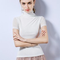 아이엠몽 여성 반팔 하이 넥 티셔츠 코우폴라