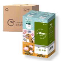 올바른 미용티슈 미니 천연펄프/무형광 2겹 230매, 6입 x 2팩