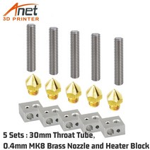 5세트 0.4mm MK8 황동 노즐 5p 30mm/40mm 스로트 튜브 및 히터 블록 가열 핫 엔드 Makerbot Anet A8 3D 프, 02 40mm Tube