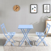 티테이블 야외 2인 라이프타임 가든 카페 디자인 세트, 블루55*55CM 사각테이블+2의자 접이식