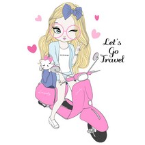 티셔츠 스티커 의류 3D전사지]핑크오토바이 소녀 066 열전사지, 1개