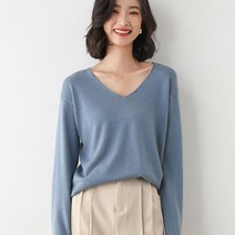 여자 학생 얇은 깊은 브이넥 니트 긴팔 티셔츠 10컬러