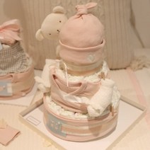 주식회사 앙앙 배냇세트 3단 기저귀케익 (배냇저고리3set+곰딸랑이애착인형+보송양말), 돌선물