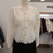 (미엘로) 브이넥 레이스 진주단추블라우스 MH32KC505
