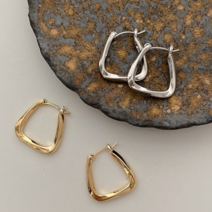 Kolorfull 여성용 베이직 꼬임 스퀘어 링 귀걸이 2종 세트