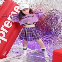 키즈 치어리더 스트릿댄스 패션 비걸 아동 방송댄스 의상 복 세트 댄스개인레슨 성인, 바이올렛 탑_140cm