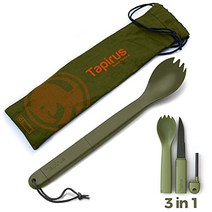 Tapirus Spork 전술 녹색 | BPA 프리 스푼 포크 스테인리스 스틸 나이프 및 파이어 스타터 | 3 in 1 다목적 식기 | 야외 하이킹 캠핑 및 백패킹 장비 | MRE에 적합, Orange