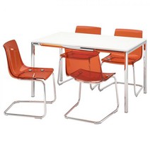 이케아 IKEA TORSBY 토르스뷔 / TOBIAS 토비아스 테이블+의자4 - 하이글로스/화이트 크롬도금/크롬도금 브라운/레드 394.992.82