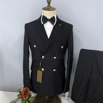 2 Pcs 정장 세트 블레 이저 자켓 바지 패션 남성 캐주얼 비즈니스 순수 컬러 더블 브레스트 신랑 결혼식 공식 드레스
