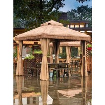 데크 조립식 야외 초가 통나무 휴식 집 그늘 원두막, 3x3m - 초가 파빌리온 + 방충망 + 커튼