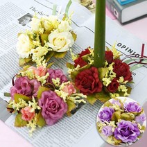 캔들링 인조 조화 꽃 장미 조팝 믹스 13cm 4색 택1 파티 테이블 센터피스 장식, 레드