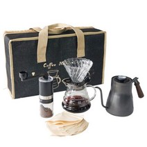 Pour-Over 커피 세트 선물 친구 V60 유리 공유 냄비 스틸 주전자 그라인더 필터 종이 포장 가방 스폰지, coffee set D