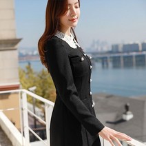 스타일온미 로맨틱 레이스 카라 진주 플레어 원피스
