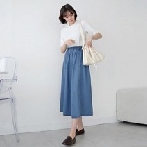 러블리감성 벚꽃 A 밴딩 데님 롱 스커트 치마